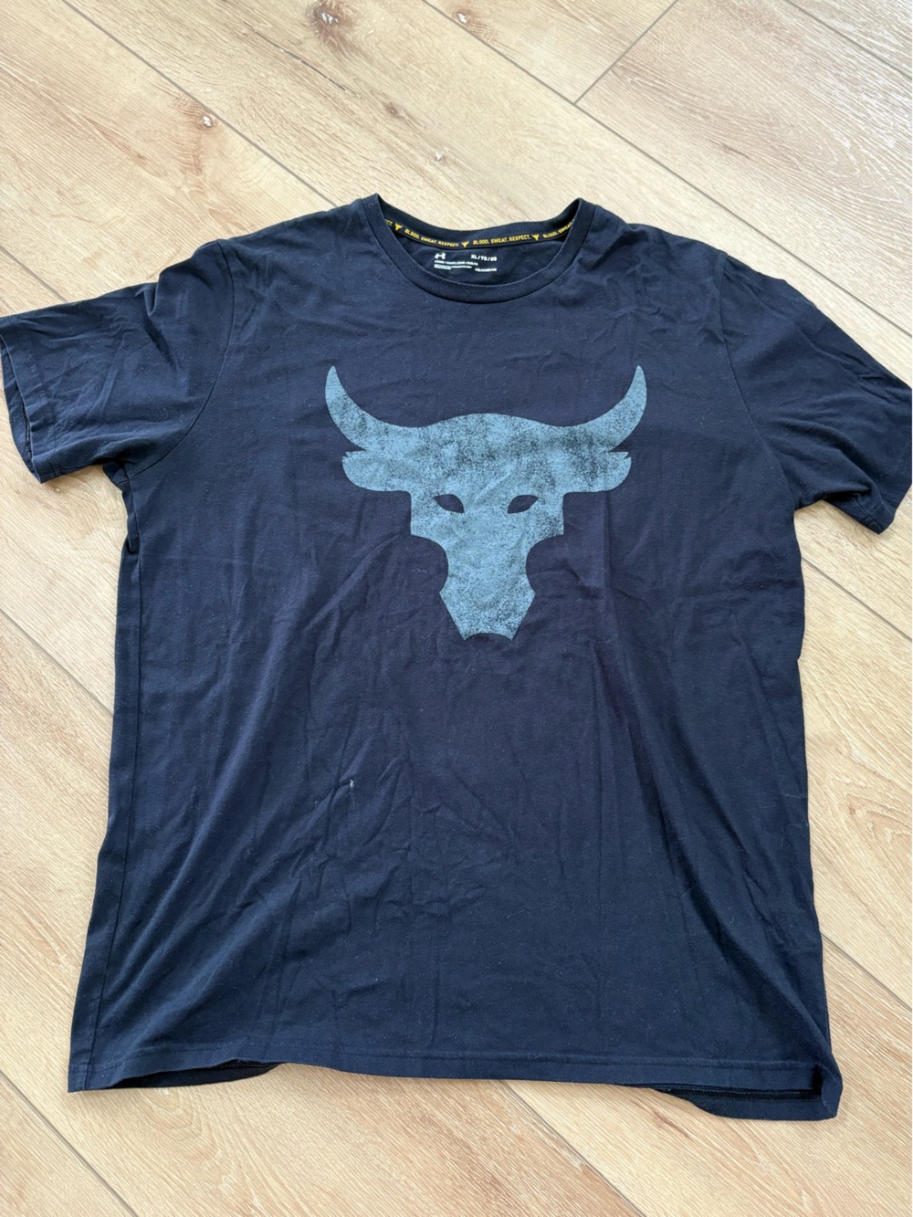 Under Armour Black Short Sleeve Tee with Faded Blue Bull Graphic